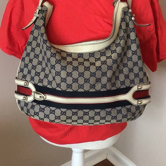 SUPER NICE BLUE GUCCISSIMA PRINT AND WHITE XL HOBO - Picture 6 of 7